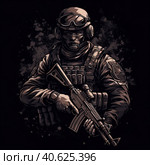 Spetsnaz illustration for a print on clothes. Generative AI. Стоковое AI-изображение, AI-художник Ирина Ручушкина / Фотобанк Лори