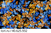 Stylized fragments of yellow and orange are randomly arranged on a black background. Snippets make up a beautiful drawing. Colorful fractal computer generated background. Стоковая иллюстрация, иллюстратор Бузмакова Светлана / Фотобанк Лори