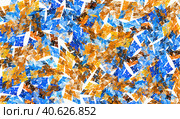 Orange and blue stylized fragments are randomly arranged on a white background and form a pattern. Colorful fractal computer generated background. Стоковая иллюстрация, иллюстратор Бузмакова Светлана / Фотобанк Лори