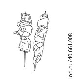 Skewers on a skewer meat beef pork chicken food fast food doodle linear cartoon coloring. Стоковая иллюстрация, иллюстратор Вахминцева Ольга / Фотобанк Лори