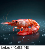 Red boiled shrimp on a shiny background. Стоковое AI-изображение, AI-художник Ярославский Максим / Фотобанк Лори