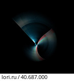 Large green abstract blades, on the bottom there is a red stripe. Technical symbol or logo on a black background. 3D rendering. 3D illustration. Стоковая иллюстрация, иллюстратор Бузмакова Светлана / Фотобанк Лори