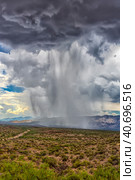 Thunderhead cloud produces rain shower over semi-desert grassland prairie. Стоковое фото, фотограф Анна Кривицкая / Фотобанк Лори