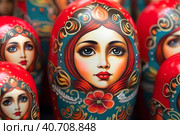Figurines of Russian matryoshka. Generative AI. Стоковое AI-изображение, AI-художник Юрий Поздников / Фотобанк Лори