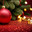New Year's balls hanging from a christmas tree on a red shiny background with gold lights. Generative AI. Стоковое AI-изображение, AI-художник Mixail59 / Фотобанк Лори