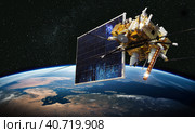 Modern meteorological satellite at the Earth orbit. Стоковая иллюстрация, иллюстратор Александр Володин / Фотобанк Лори
