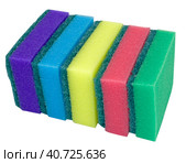 Разноцветные кухонные губки для очистки на белом фоне. Kitchen sponges. Стоковое фото, фотограф Татьяна Д / Фотобанк Лори