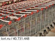 Russia, St. Petersburg, 10,12,2014 Empty carts for products in the supermarket. Редакционное фото, фотограф Анна Кривицкая / Фотобанк Лори