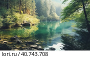 Mountain river background. Illustration AI Generative. Стоковое AI-изображение, AI-художник Юлия Гапеенко / Фотобанк Лори