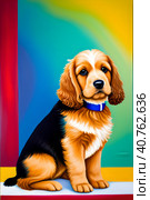 Sad Spaniel Puppy misses its owner. Naive art. Watercolor on wet paper. Стоковое AI-изображение, AI-художник Сергей Елизарьев / Фотобанк Лори