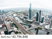 Melbourne, Australia - January 7, 2009: Aerial view of Melbourne taken from the Rialto tower. Fisheye image. Редакционное фото, фотограф VittoriaChe / Фотобанк Лори