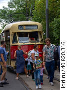 TATRA tram of the T2 series at the exhibition on the day of Moscow transport. Moscow. 08.07.2023. Редакционное фото, фотограф Ярославский Максим / Фотобанк Лори