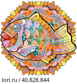 Cute doodle Taiyaki fish bread element on mandala. Isolated on white background. Стоковая иллюстрация, иллюстратор Наталья Андрейченко / Фотобанк Лори
