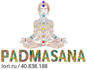 Yoga. Woman ornate silhouette sitting in lotus pose over ornamental flower, ethnic art. Padmasana. Стоковая иллюстрация, иллюстратор Наталья Андрейченко / Фотобанк Лори