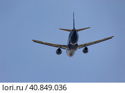 Take-off of the Sukhoi superjet 100-95B flight number RA-89045 of Aeroflot. View from the ground (2020 год). Редакционное фото, фотограф Сергей Сергеев / Фотобанк Лори