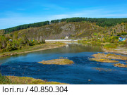 Confluence of the Kondoma and Telbes rivers in the village of Mundybash. Стоковое фото, фотограф Ольга Остроухова / Фотобанк Лори