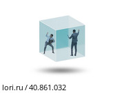 Businessman trapped in transparent glass cube. Стоковое фото, фотограф Elnur / Фотобанк Лори