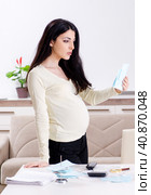 Young pregnant woman in budget planning concept. Стоковое фото, фотограф Elnur / Фотобанк Лори