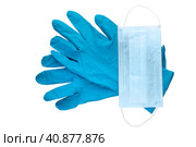 Medical mask and the latex gloves on white background. Isolate. Стоковое фото, фотограф Трегубов Николай / Фотобанк Лори