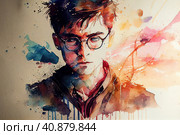Harry Potter portraitwatercolor painting , Generative AI. Стоковое AI-изображение, AI-художник Анна Кривицкая / Фотобанк Лори