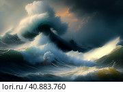 High waves in storm, storm, dark , Generative AI. Стоковое AI-изображение, AI-художник Анна Кривицкая / Фотобанк Лори