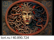 A portrait of the face of medusa created with generative Ai in the style of Vrubel. Стоковое AI-изображение, AI-художник Анна Кривицкая / Фотобанк Лори