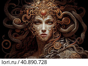 A portrait of the face of medusa created with generative Ai in the style of Vrubel. Стоковое AI-изображение, AI-художник Анна Кривицкая / Фотобанк Лори