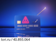 Theft of credit card data, the card caught on a fishhook. Fraudsters, credit card fraud. Fraud of money bank clients.Credit card phishing scam concept. 3d render. Стоковая иллюстрация, иллюстратор Alexander / Фотобанк Лори