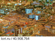 Moscow, Russia - December 4, 2019: Night coming into the city.  The architecture of Moscow, buldings, highway, streets etc. Bird's eye view. Редакционное фото, фотограф YuryKara / Фотобанк Лори