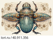 Scarab beetle, watercolor style, Generative AI. Стоковое AI-изображение, AI-художник Анна Кривицкая / Фотобанк Лори