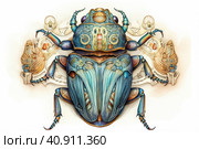 Scarab beetle, watercolor style, Generative AI. Стоковое AI-изображение, AI-художник Анна Кривицкая / Фотобанк Лори