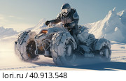 Futuristic snowmobile in the Arctic snows. Generative AI. Стоковое AI-изображение, AI-художник Ирина Ручушкина / Фотобанк Лори
