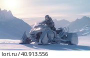 Futuristic snowmobile in the Arctic snows. Generative AI. Стоковое AI-изображение, AI-художник Ирина Ручушкина / Фотобанк Лори