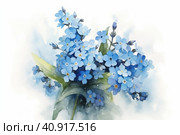 Forget-me-nots on white background, watercolor style, Generative AI. Стоковое AI-изображение, AI-художник Анна Кривицкая / Фотобанк Лори