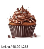 Chocolate cupcake decorated sprinkles on white background. Sweet food . Generative AI. Стоковое AI-изображение, AI-художник Светлана Лажко / Фотобанк Лори
