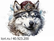 Malamute portrait on white background, watercolor style, Generative AI. Стоковое AI-изображение, AI-художник Анна Кривицкая / Фотобанк Лори