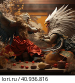 Two eagles fight each other. Стоковое AI-изображение, AI-художник Кирилл Черезов / Фотобанк Лори