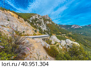 Laspi mountain pass, view of tunnel and Garin Mikhailovsky cliff, Стоковое фото, фотограф Анна Кривицкая / Фотобанк Лори