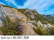 Laspi mountain pass, view of tunnel and Garin Mikhailovsky cliff, Стоковое фото, фотограф Анна Кривицкая / Фотобанк Лори