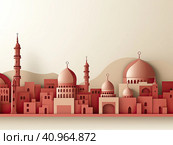 Islamic background in paper style with the mosque of Idal-Adha - Eid al-Adha holiday. Стоковое AI-изображение, AI-художник Ярославский Максим / Фотобанк Лори