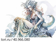 Demon woman on white background, watercolor style, Generative AI. Стоковое AI-изображение, AI-художник Анна Кривицкая / Фотобанк Лори