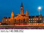 City Hall of Gyor in night lights. Стоковое фото, фотограф Яков Филимонов / Фотобанк Лори