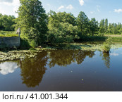 Old destroyed bridge over the river, the remains of a German bridge on the river (2019 год). Стоковое фото, фотограф Zima Nadezhda / Фотобанк Лори