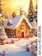 New Year's card with Christmas houses. Стоковое AI-изображение, AI-художник Юрий Поздников / Фотобанк Лори