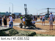 Волгоградская область, Средняя Ахтуба, Россия. Лёгкая малокалиберная зенитная установка ЗУ-23 в парке Патриот. (2021 год). Редакционное фото, фотограф Андрей Цыганков / Фотобанк Лори