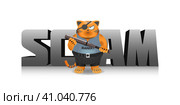Fat red serious cat with a baseball bat, in pants with a belt and a T-shirt. 3d word, scam. On a white background. Рыжий толстый кот. Стоковая иллюстрация, иллюстратор GAlexS / Фотобанк Лори