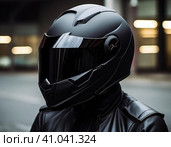 Biker in a modern helmet. Стоковое AI-изображение, AI-художник Кирилл Черезов / Фотобанк Лори