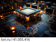 Futuristic future motherboard design with CPU socket, microchips, microprocessors, integrated circuits and connectors for connection, technology science background, AI Generated. Стоковое AI-изображение, AI-художник Станислав Тарко / Фотобанк Лори