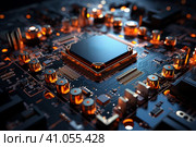 Futuristic future motherboard design with CPU socket, microchips, microprocessors, integrated circuits and connectors for connection, technology science background, AI Generated. Стоковое AI-изображение, AI-художник Станислав Тарко / Фотобанк Лори
