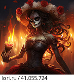 la catrina jovial skeleton death goddess dnd. Generative AI. Стоковое AI-изображение, AI-художник Ирина Ручушкина / Фотобанк Лори